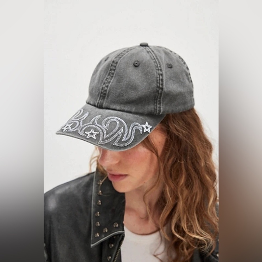 NWT Free People Understated Leather Reiko Washed Baseball Hat In Washed Black